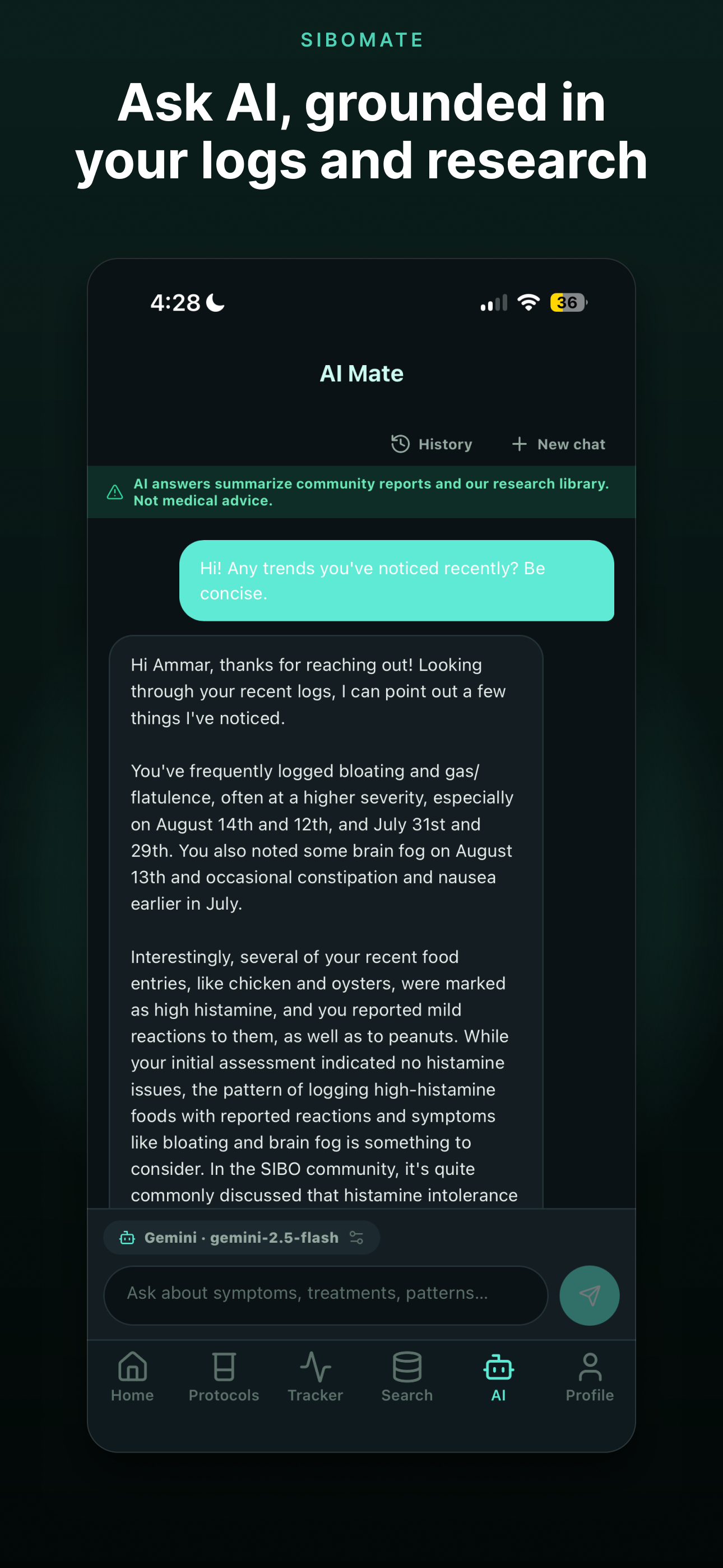 SiboMate AI chat screen