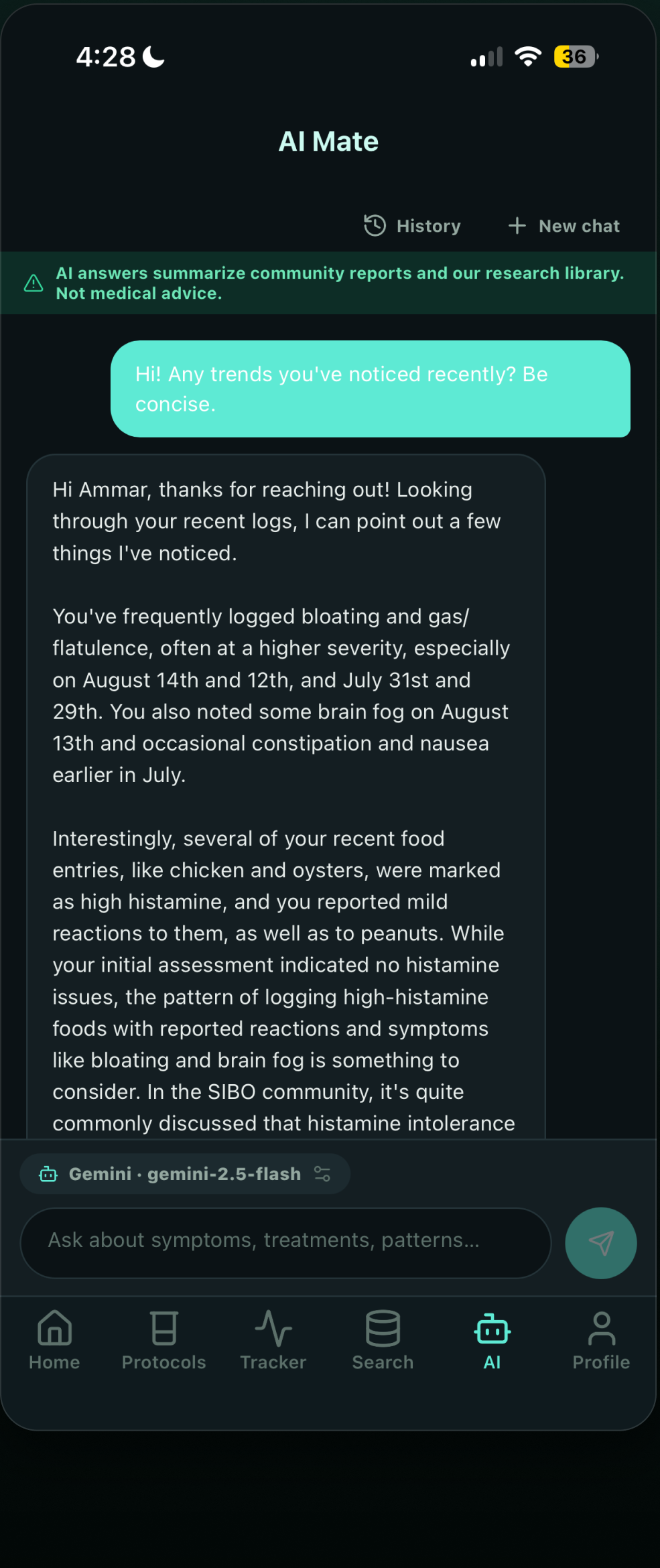 SiboMate AI chat screen