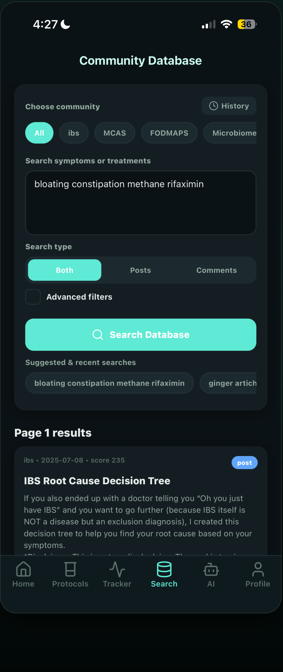 SiboMate community database screen