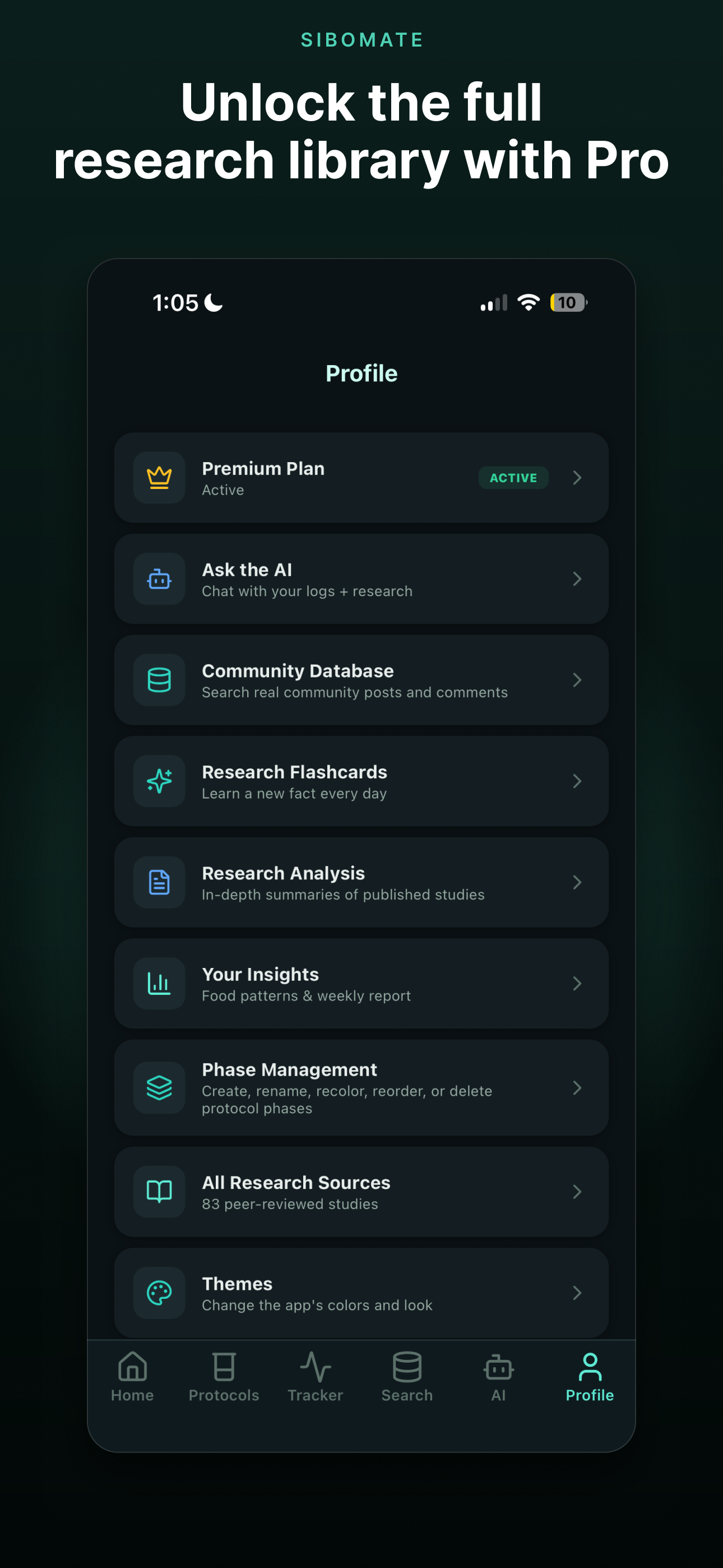 SiboMate profile screen