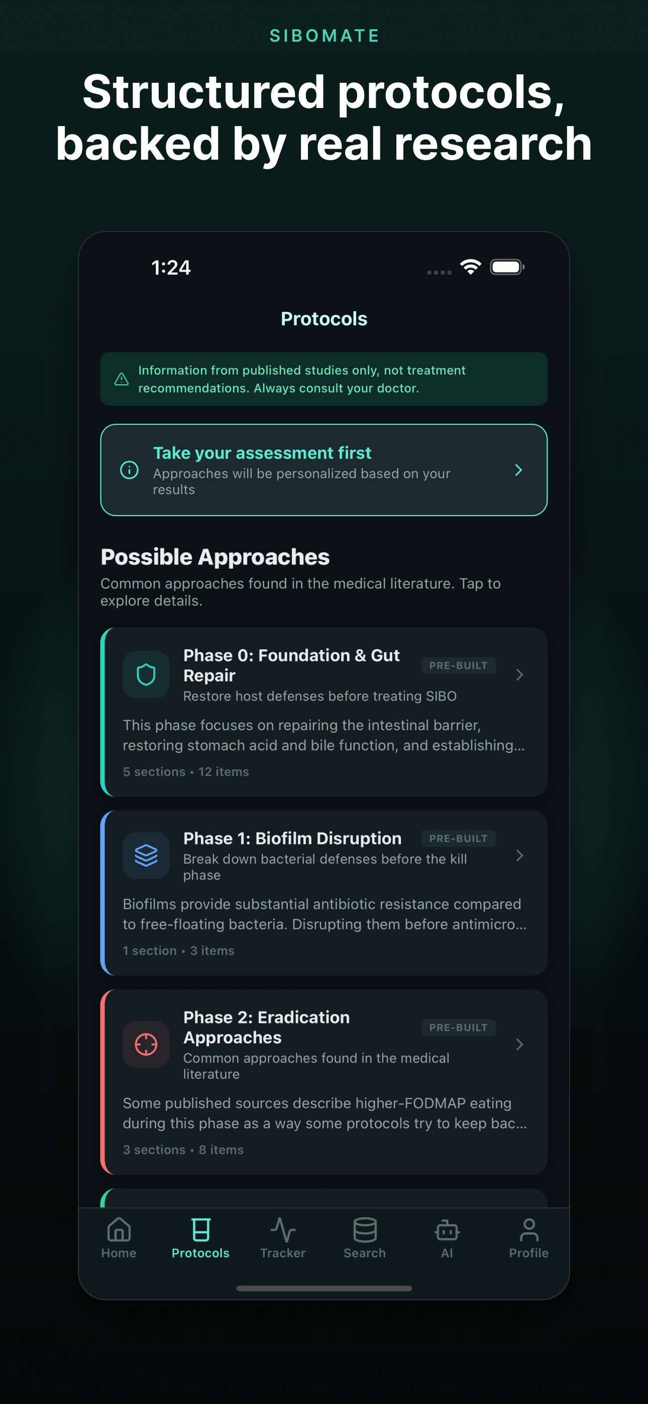 SiboMate protocols screen